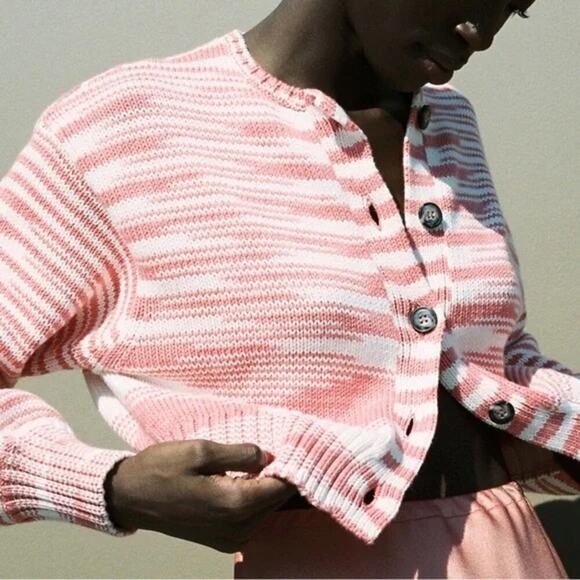 Ciao Lucia Varese Cotten Jacquard-Knit Cardigan in Blush Size Small - Picture 15 of 15